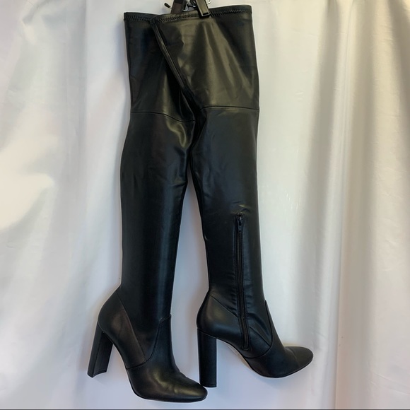 ALDO black faux leather stretchy over the knee high heel boots size 7.5 - Picture 2 of 15